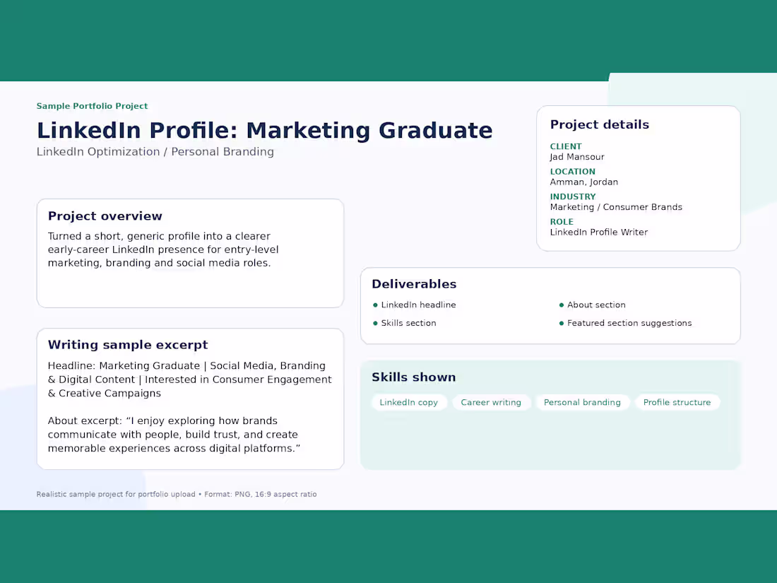 Cover image for LinkedIn Profile Revamp: Marketing Graduate