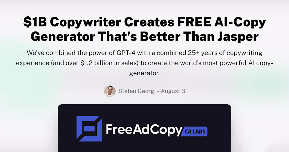 Cover image for $1B Copywriter Creates FREE AI Copy Generator That Will Beat Yo…