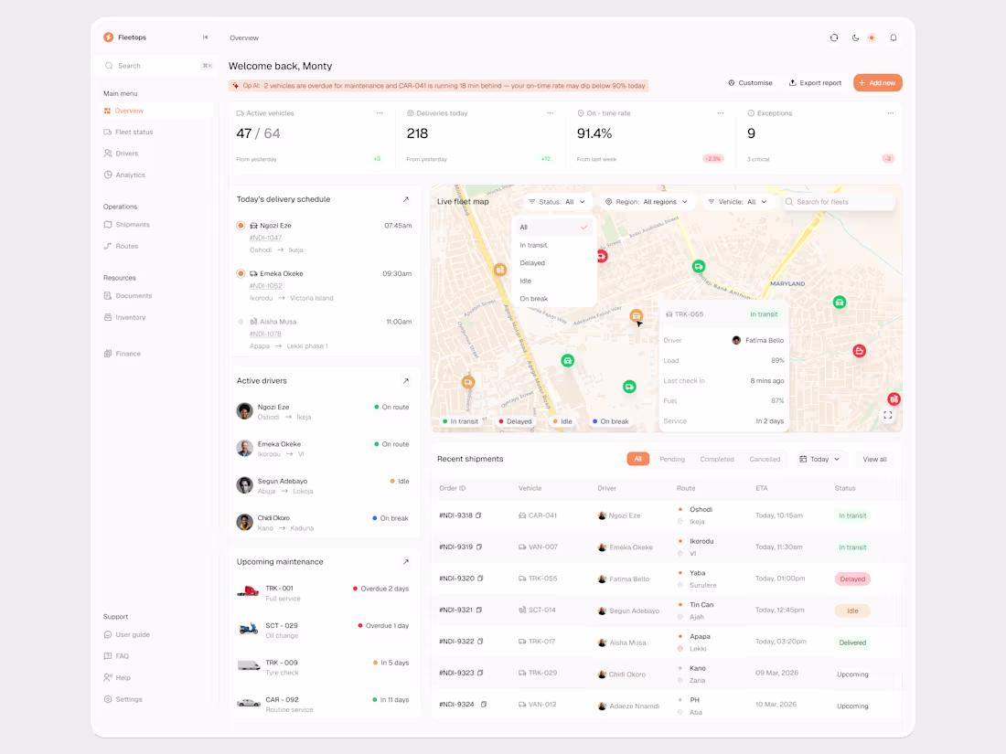 Cover image for Fleetops Dashboard for Logistics