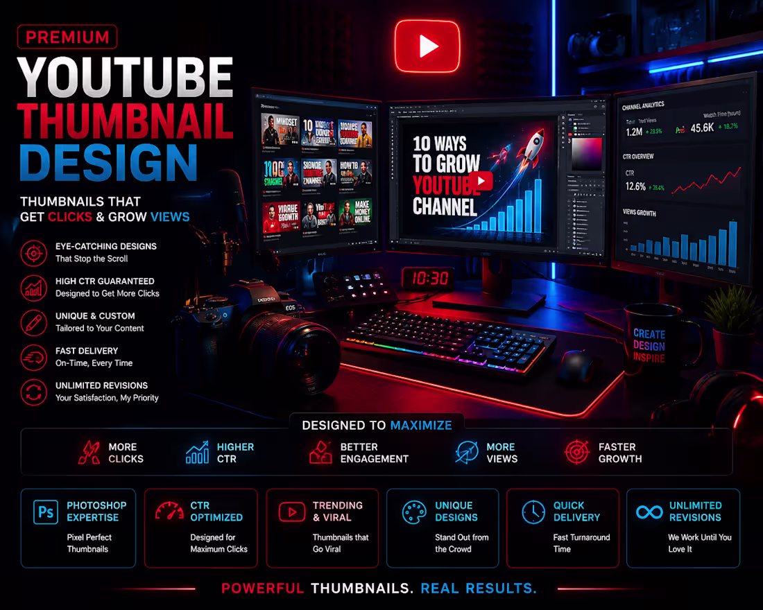Cover image for I Will Design High CTR Professional YouTube Thumbnails