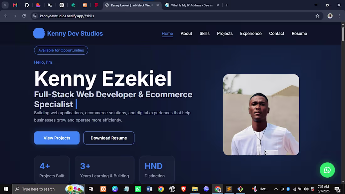 Cover image for Kenny Dev. Studios Portfolio Website
Modern