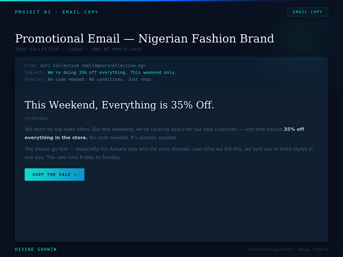 Cover image for Wrote a promotional email for