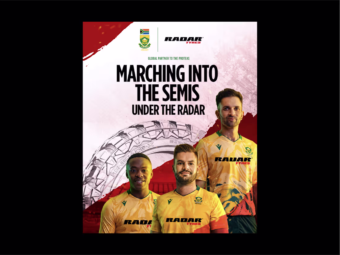 Cover image for Radar Tyres South African Cricket Team Sponsorship Creative