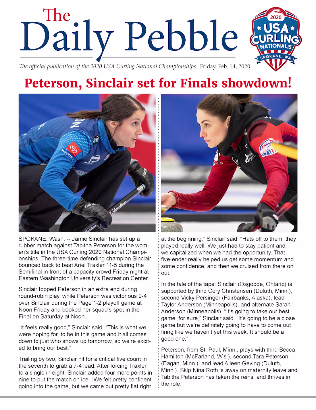Cover image for Curling National Championship 2020 "Daily Pebble" Newsletter