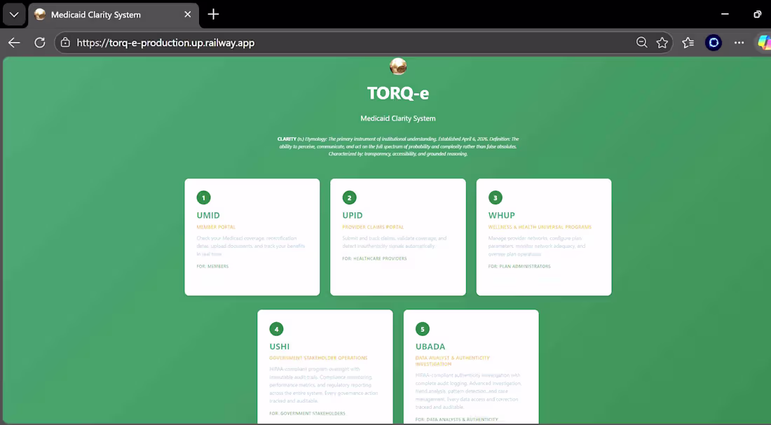 Cover image for TORQ-e — HIPAA-Compliant Medicaid Clarity System