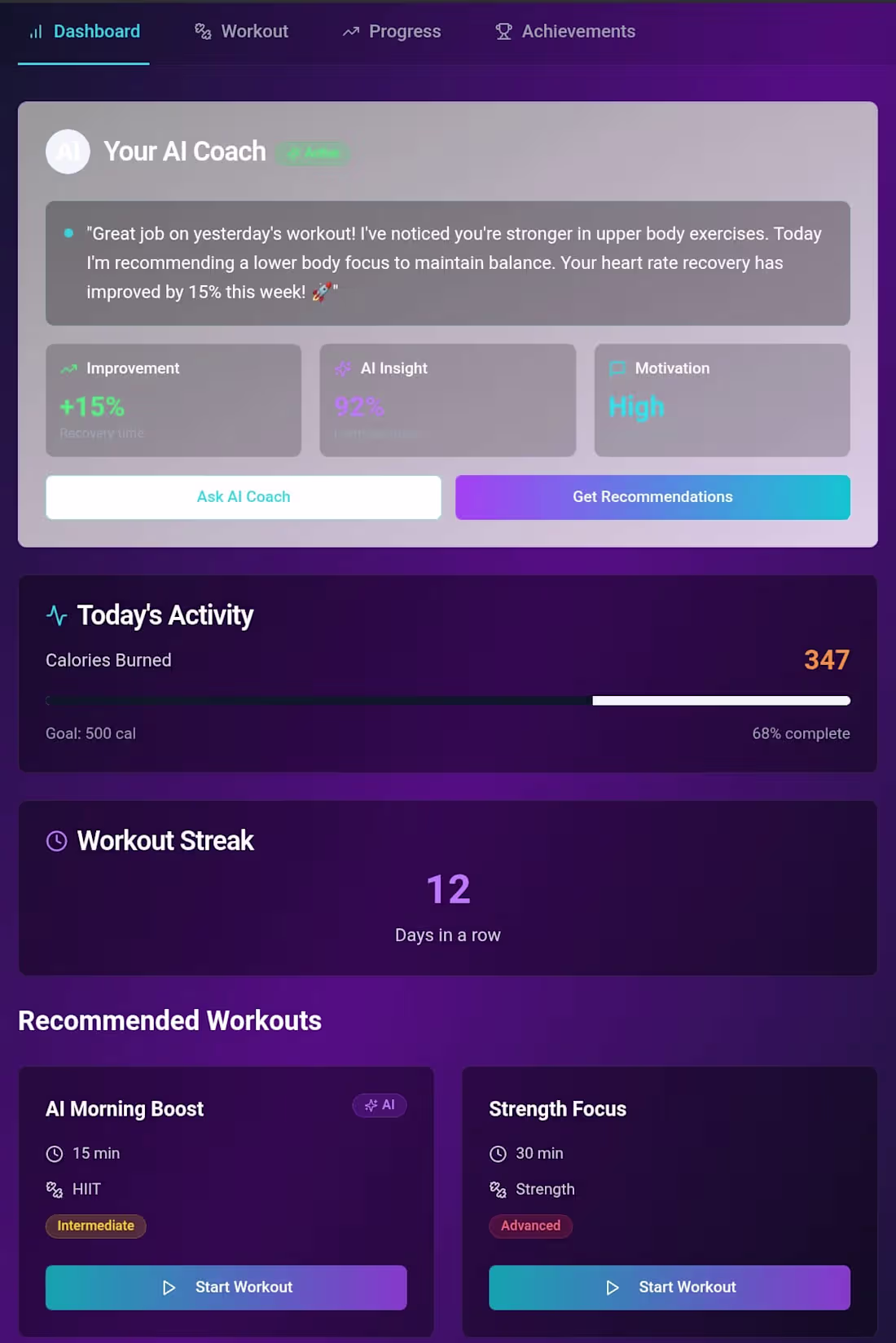 Cover image for  AI Fitness Coach Dashboard