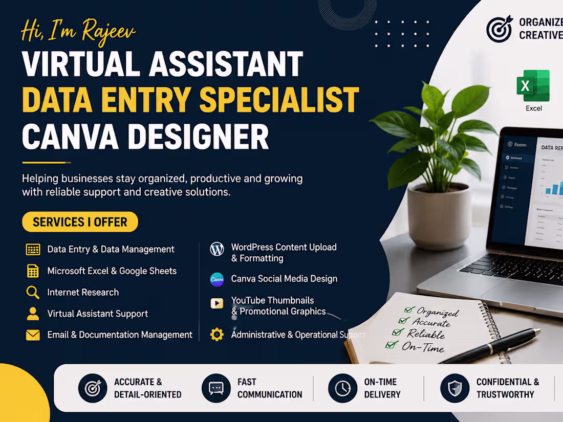 Cover image for Virtual Assistant, Canva Design & Data Management Portfolio