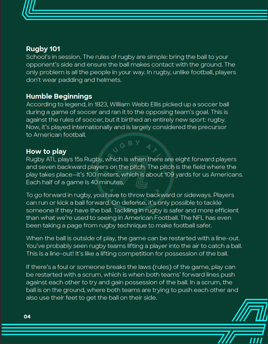 Cover image for Rugby ATL | Media Kit Writing + Pitching