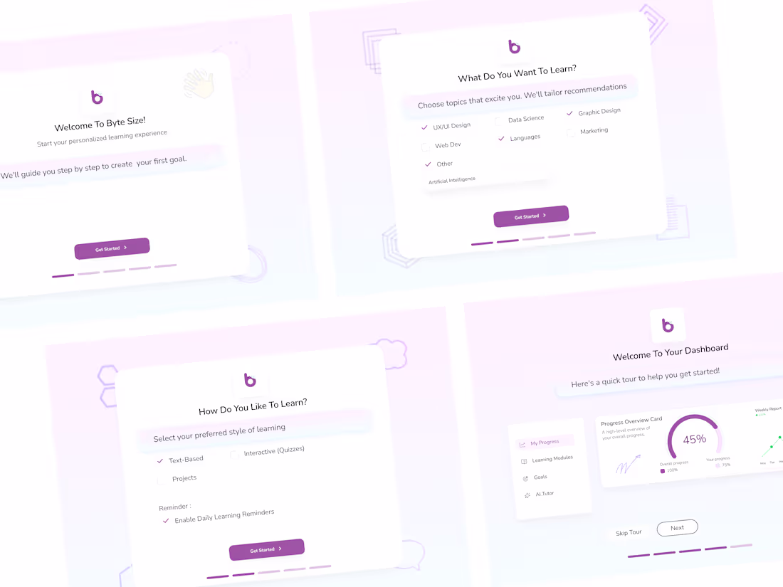 Cover image for ELearning Onboarding Flow — UI Design