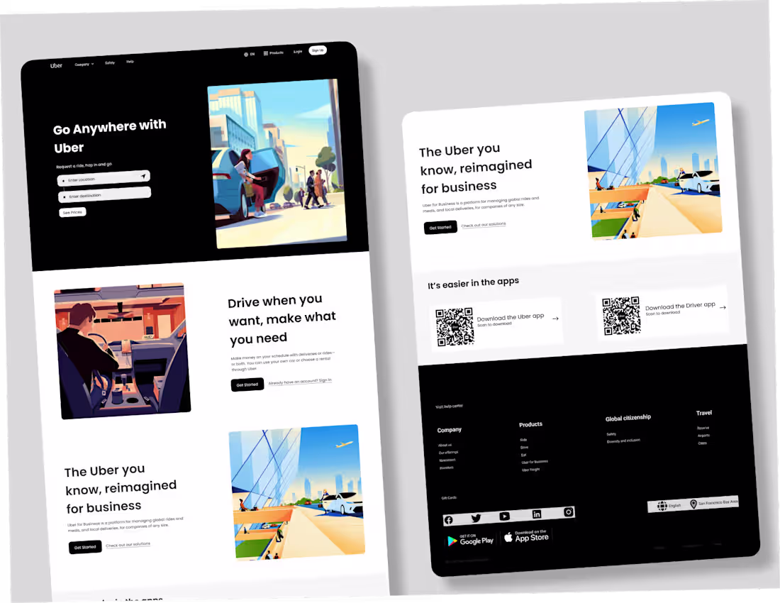 Cover image for Uber Webpage Clone