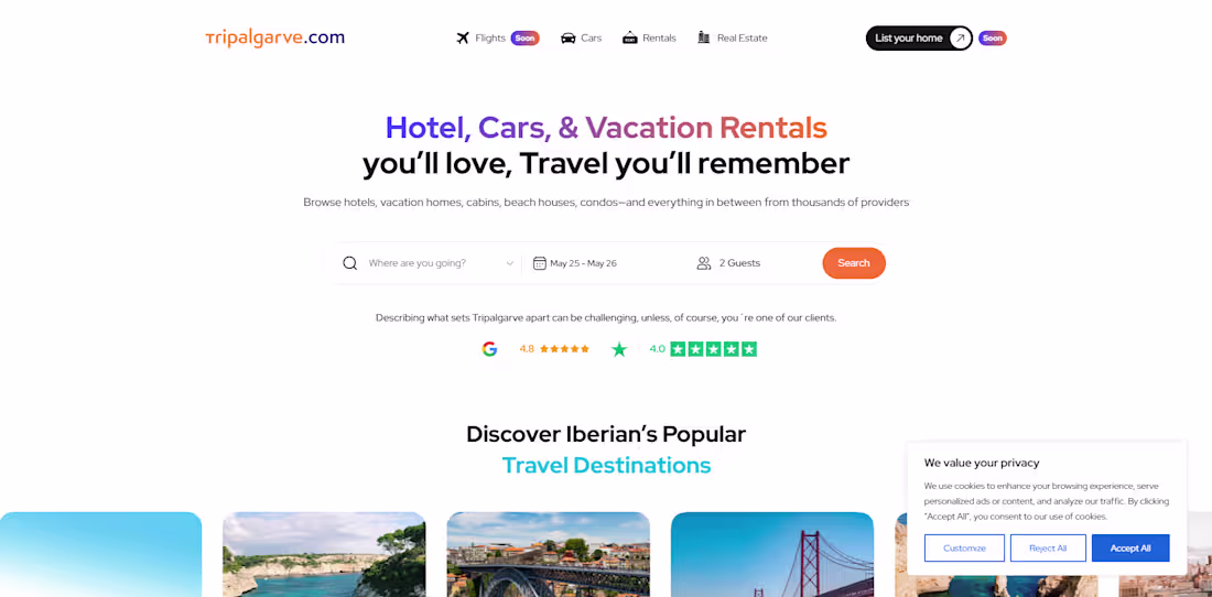 Cover image for TripAlgarve – Travel Booking Landing Page Design