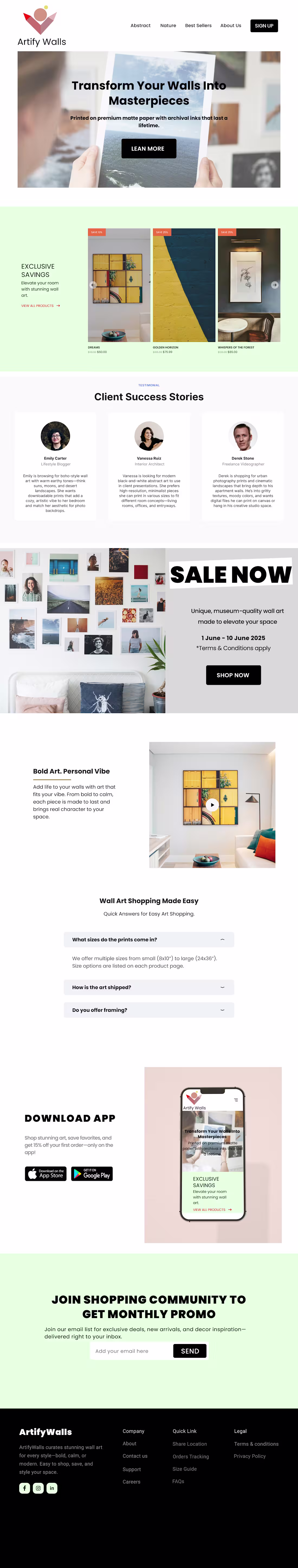 Cover image for Artify's curated wall art website template