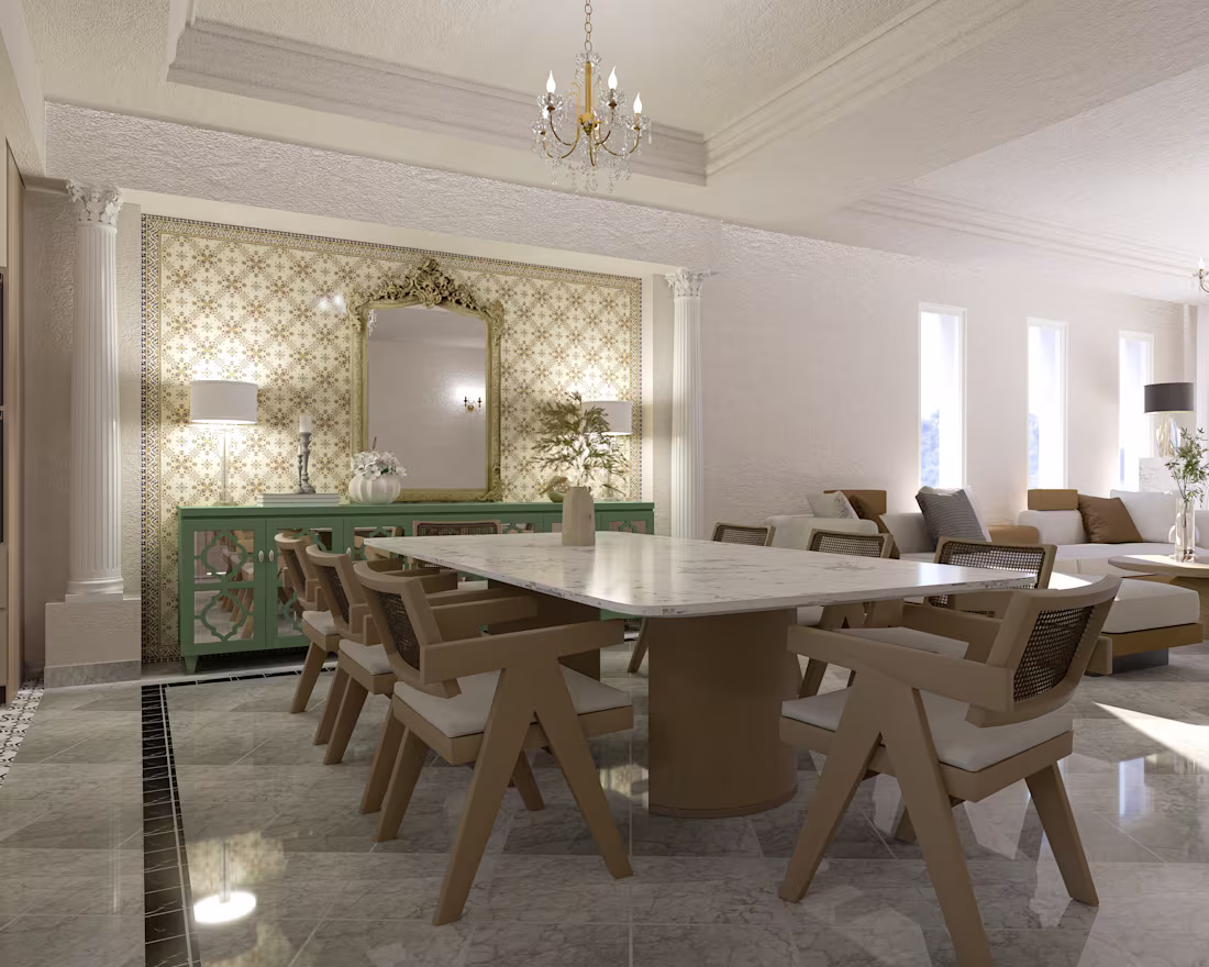 Cover image for This elegant open-plan living and dining area blends contemp...
