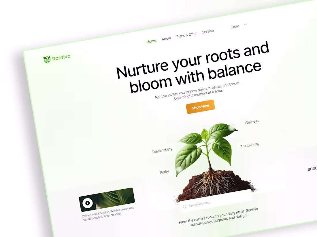 Cover image for Rootiva | E-commerce Brand Website UI Design | Company Website