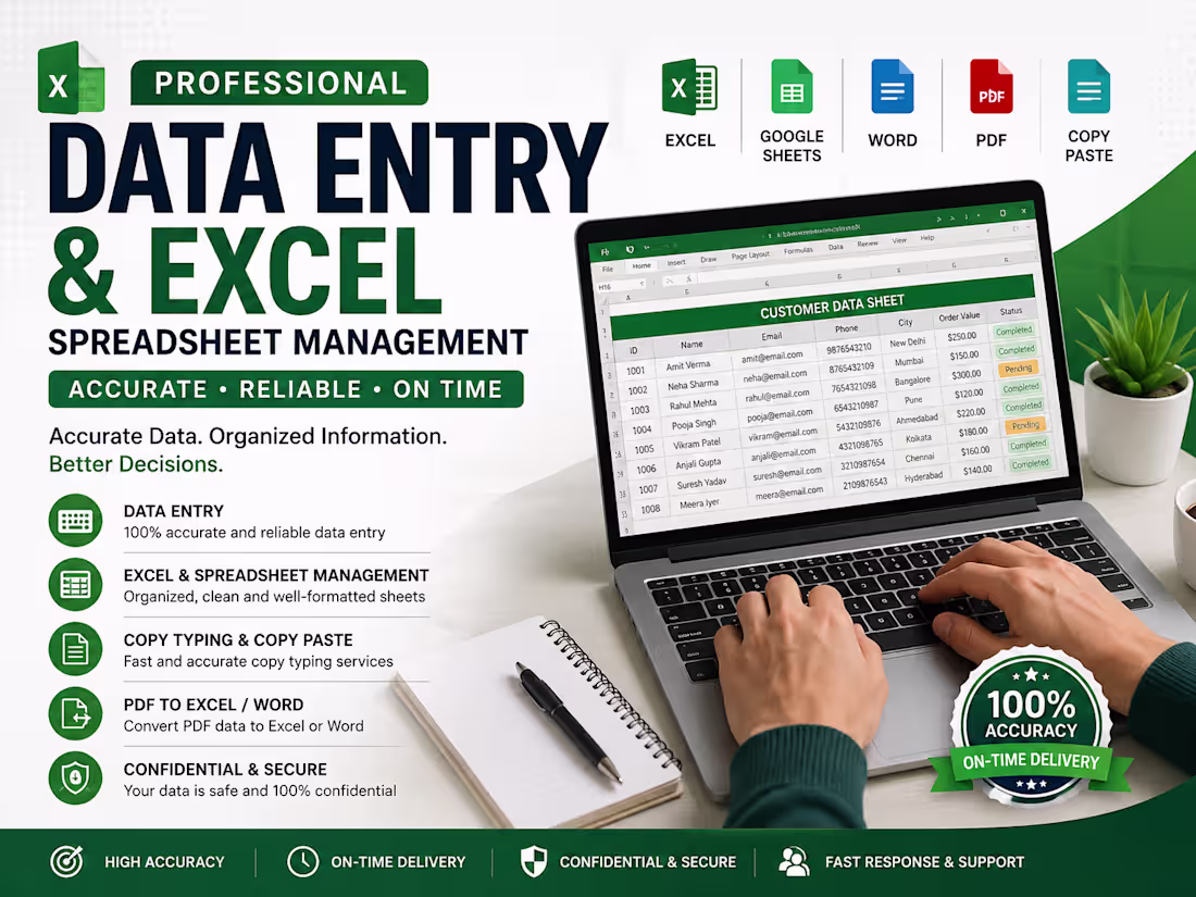 Cover image for Professional Data Entry and Excel Spreadsheet Management