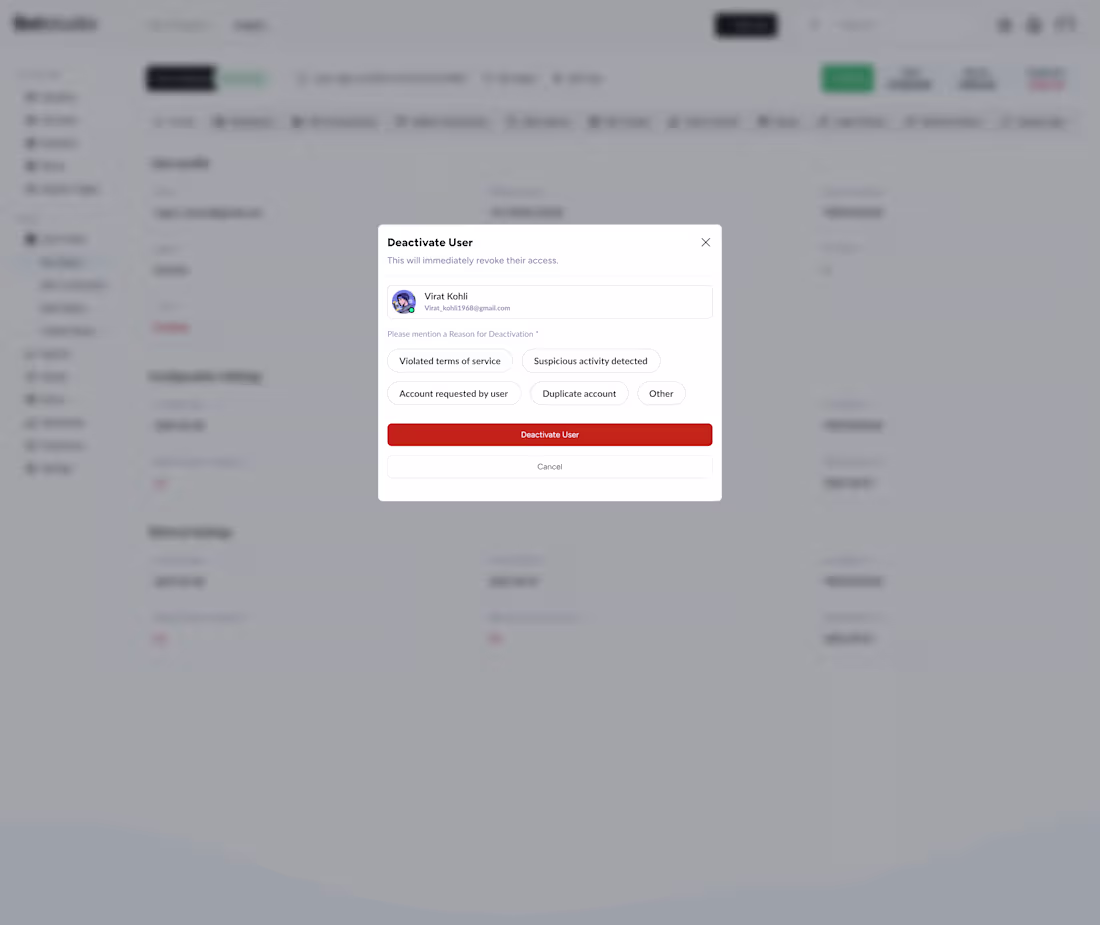 Cover image for Deactivate User Modal Admin Panel