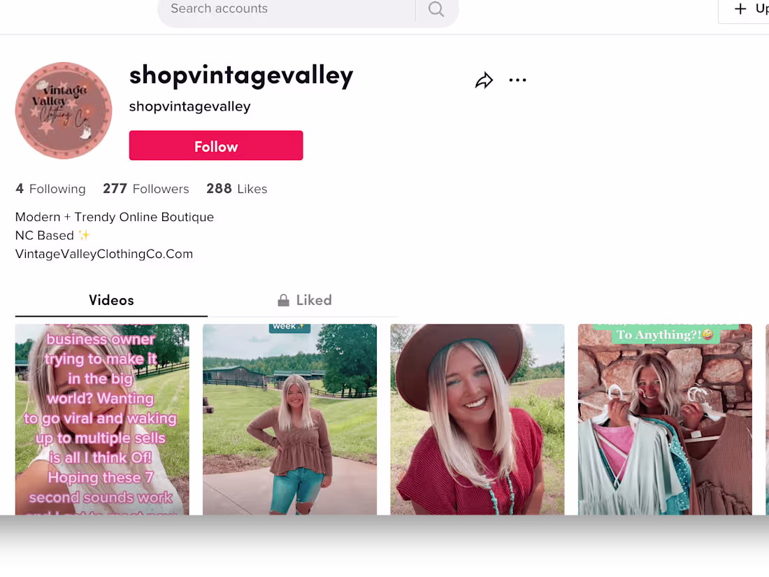 Cover image for Content Creator - Vintage Valley Clothing Co. | TikTok