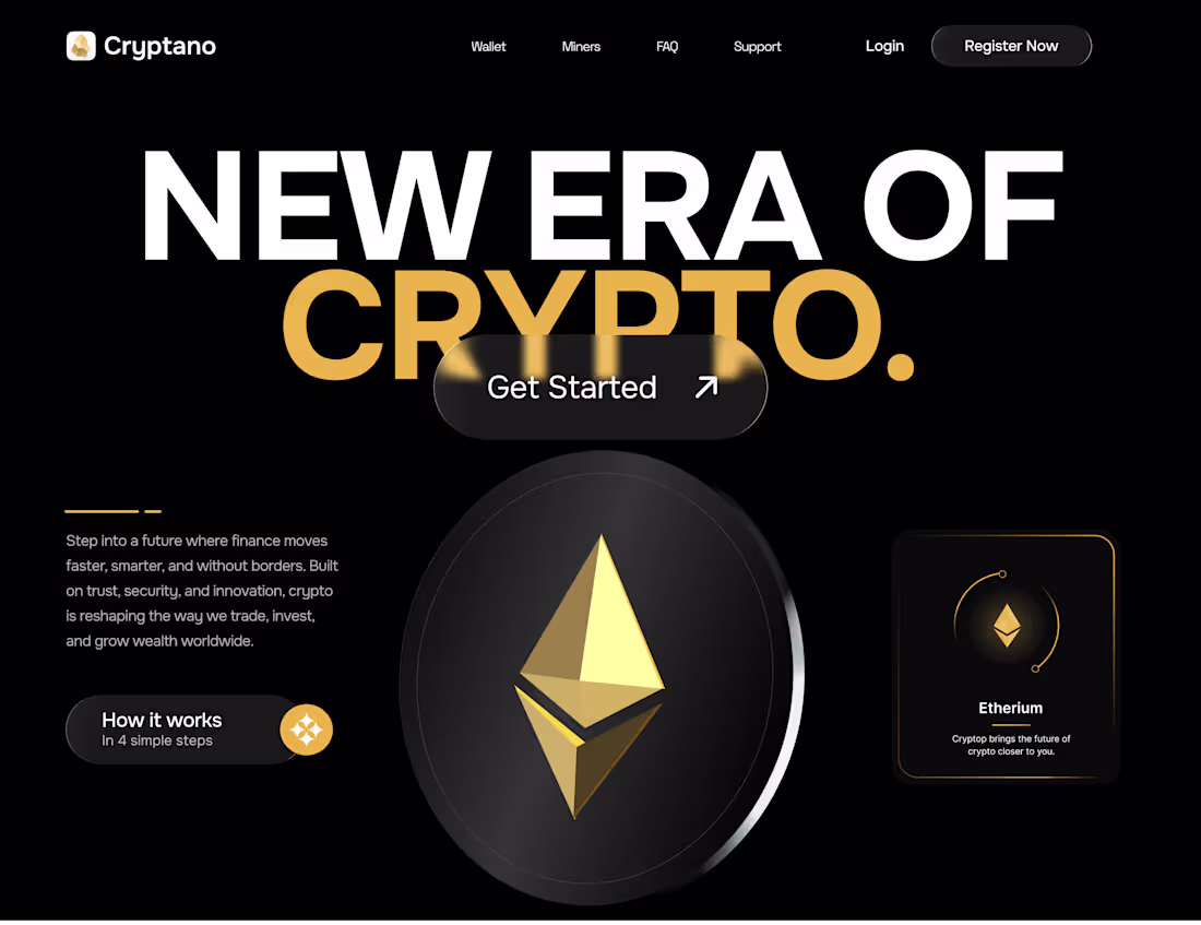 Cover image for Cryptano – Crypto & Blockchain Web Design Concept 💰✨ A bold...