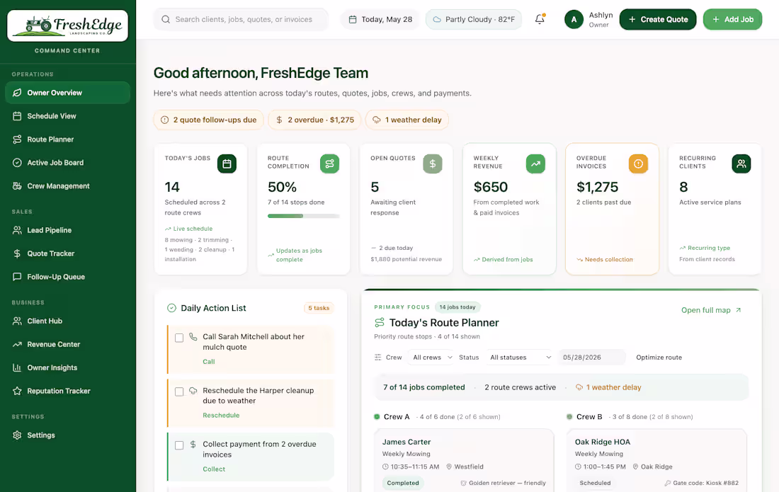 Cover image for Landscaping Company Internal Service Dashboard