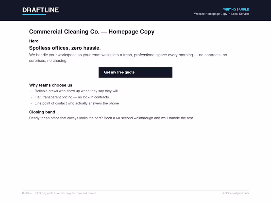 Cover image for Homepage copy for a local