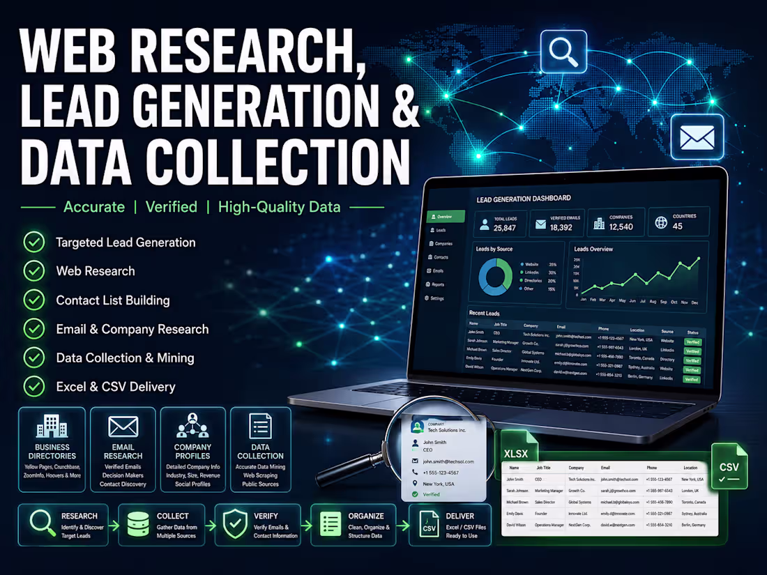 Cover image for Web Research, Lead Generation & Data Collection