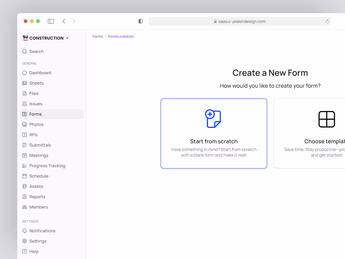 Cover image for Form Create UI – Construction Management SaaS Web App