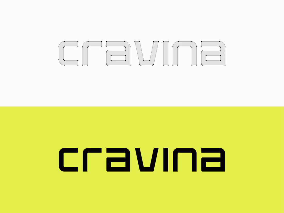 Cover image for “Cravina” is a modern, geometric wordmark built on a precise...