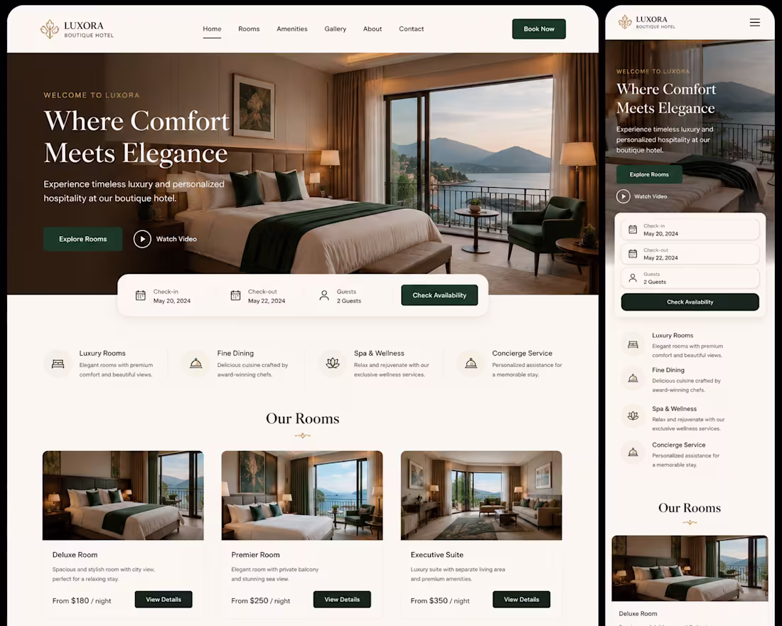 Cover image for Luxury hotel website UI designed