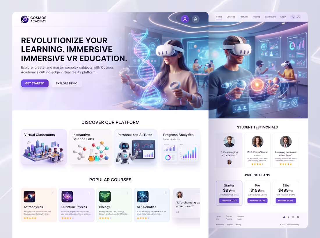 Cover image for Cosmos Academy - Futuristic VR Education Landing Page UI & U...