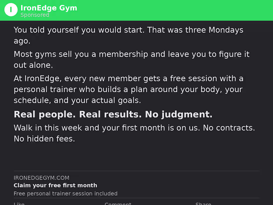 Cover image for Facebook ad for a gym