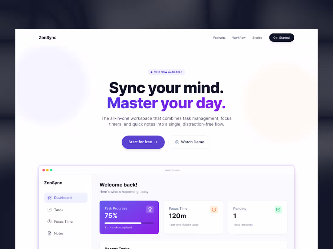 Cover image for Productivity Landing page and Dashboard