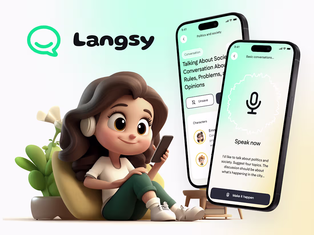 Cover image for Langsy. AI-powered language learning app