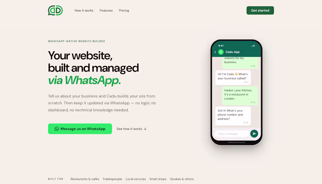 Cover image for WhatsApp-native website builder - businesses