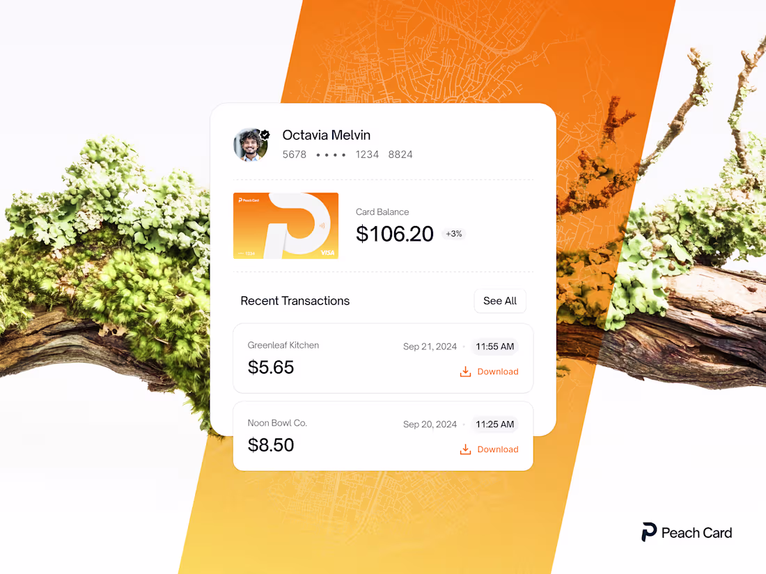 Cover image for Peach Card Rebrand & Product Design System | UI/UX