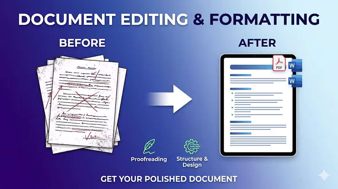 Cover image for i will do ms word document creation,editing and formatting.