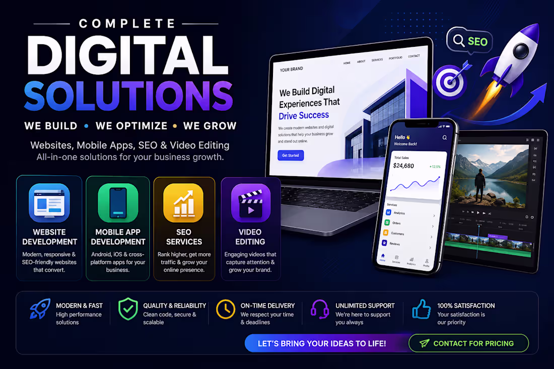 Cover image for Complete Website, Mobile App, SEO & Video Editing Services