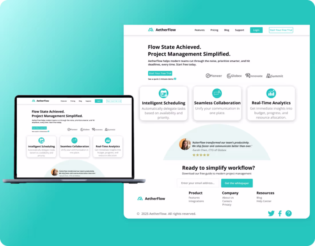 Cover image for AetherFlow – SaaS Landing Page 