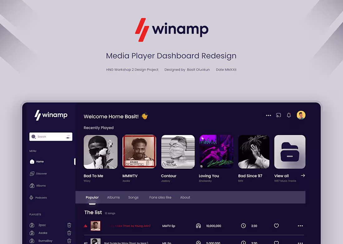 Cover image for WINAMP MEDIA PLAYER REDESIGN on Behance