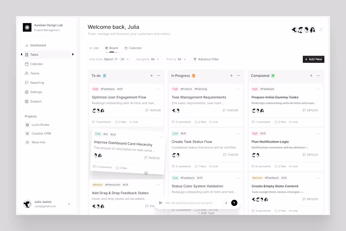 Cover image for Task Dashboard in Board Format UI