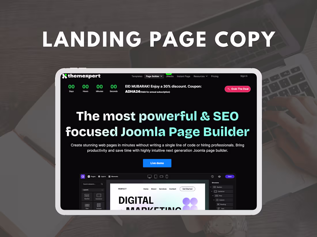 Cover image for Landing Page Copy Overhaul for Joomla Page Builder Company