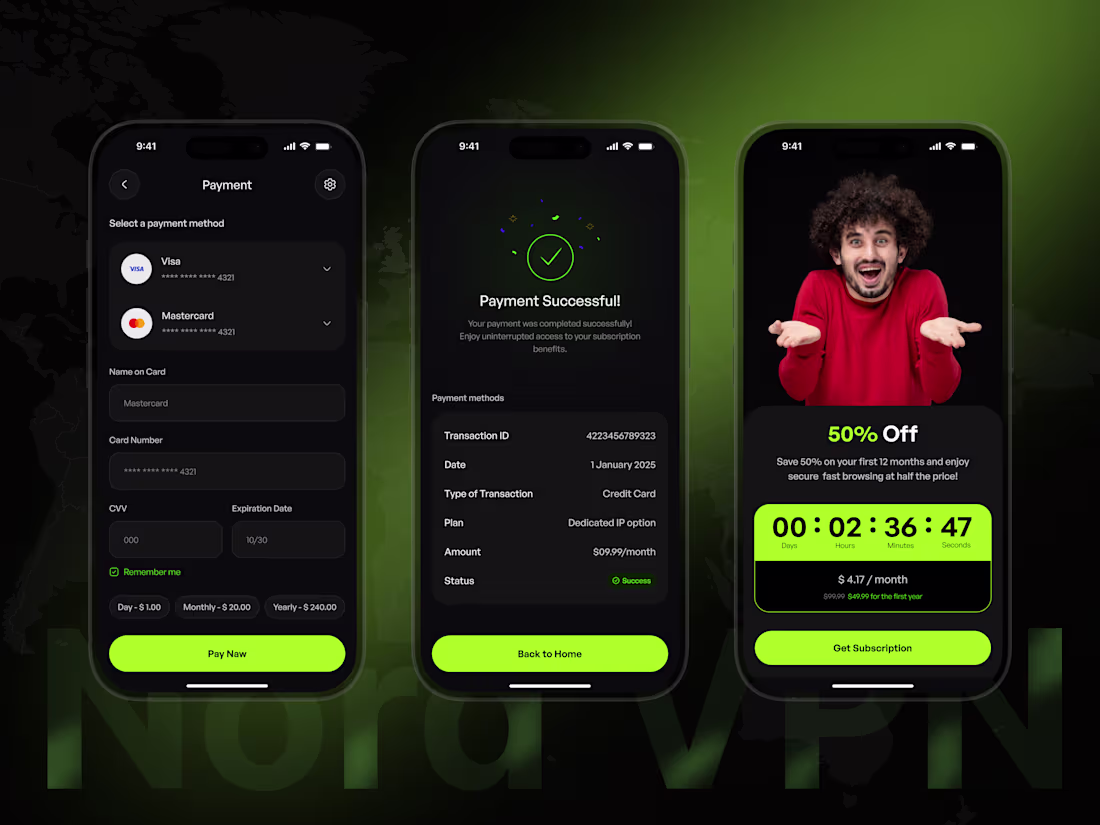 Cover image for NordVPN Mobile App - Payment and Subscription Screen