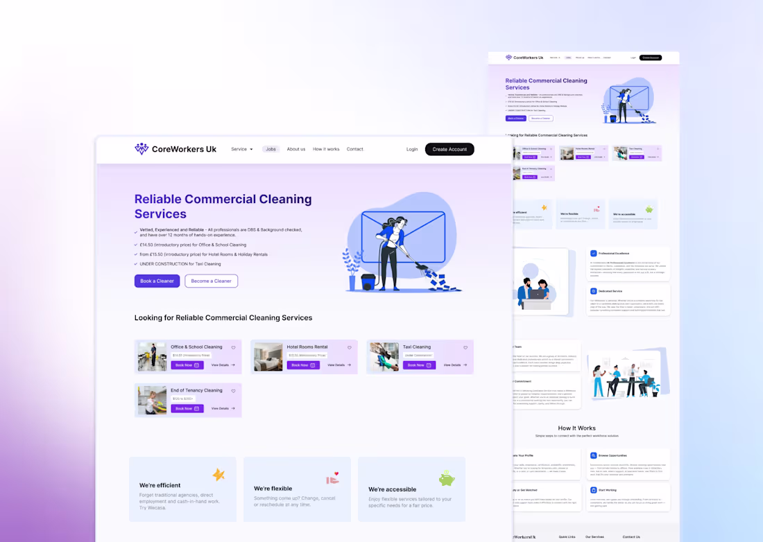 Cover image for Cleaning Website Design for CoreWorkersUK
