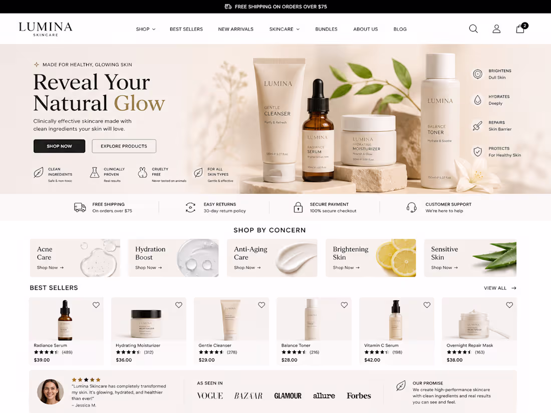 Cover image for Redesigned a Shopify skincare store