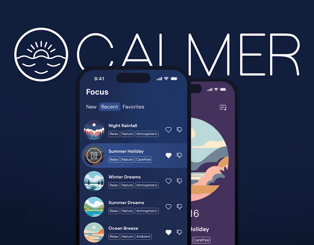 Cover image for Calmer Focus Music App — Product & UI/UX Design