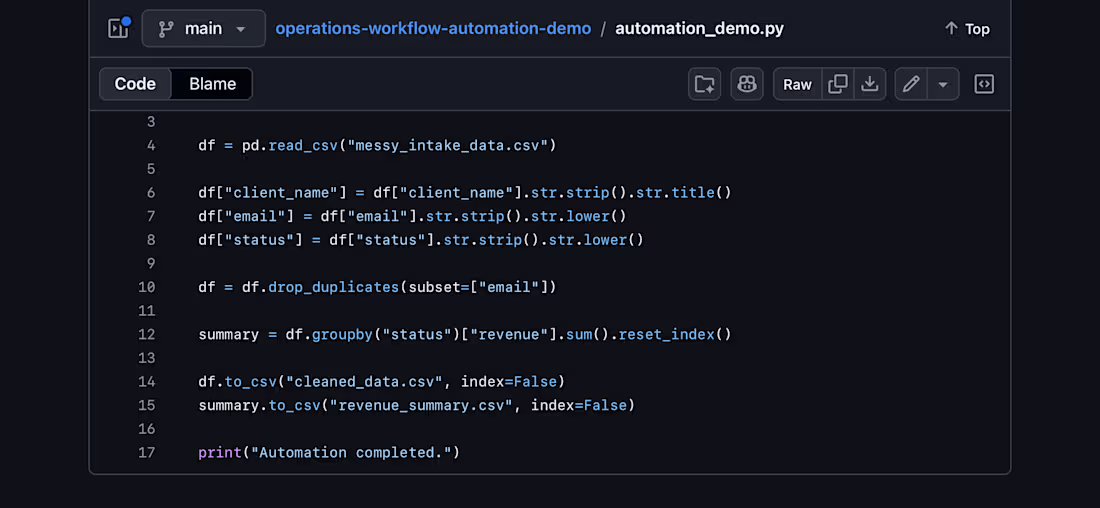 Cover image for Project title:
Operations Workflow Automation Demo
My