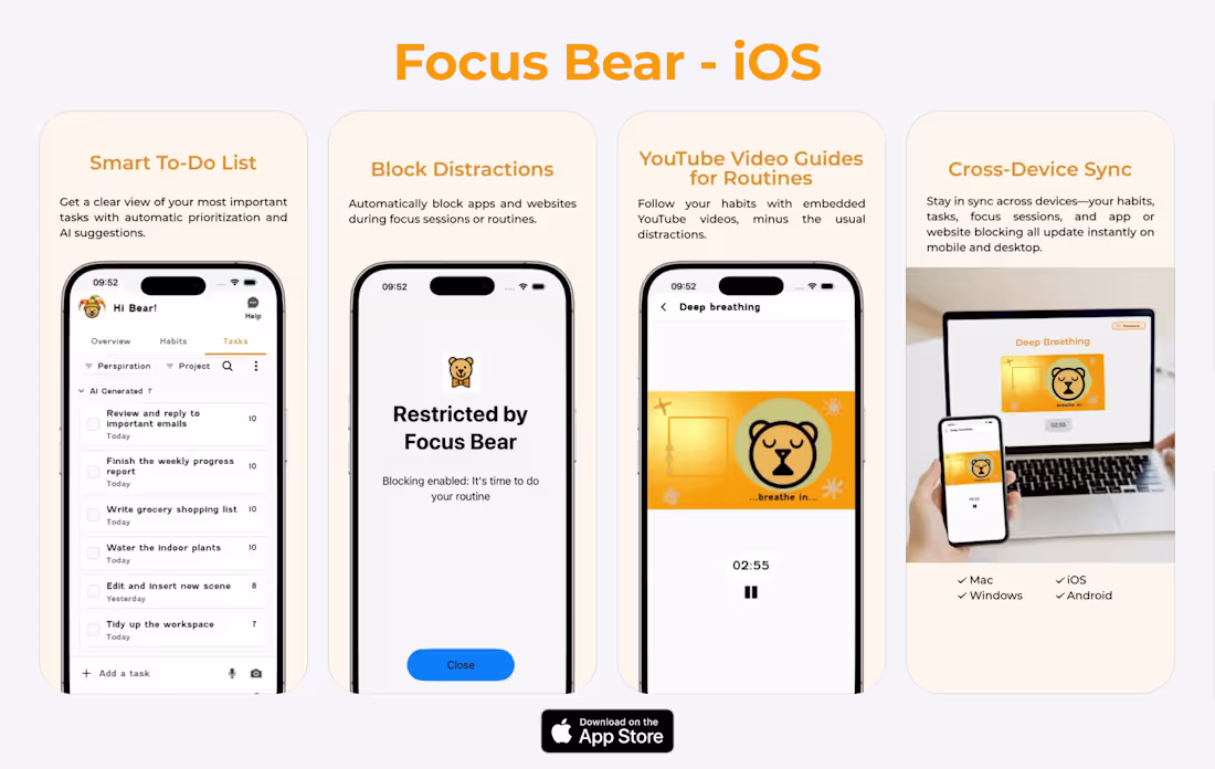Cover image for Focus Bear — ADHD Productivity iOS App