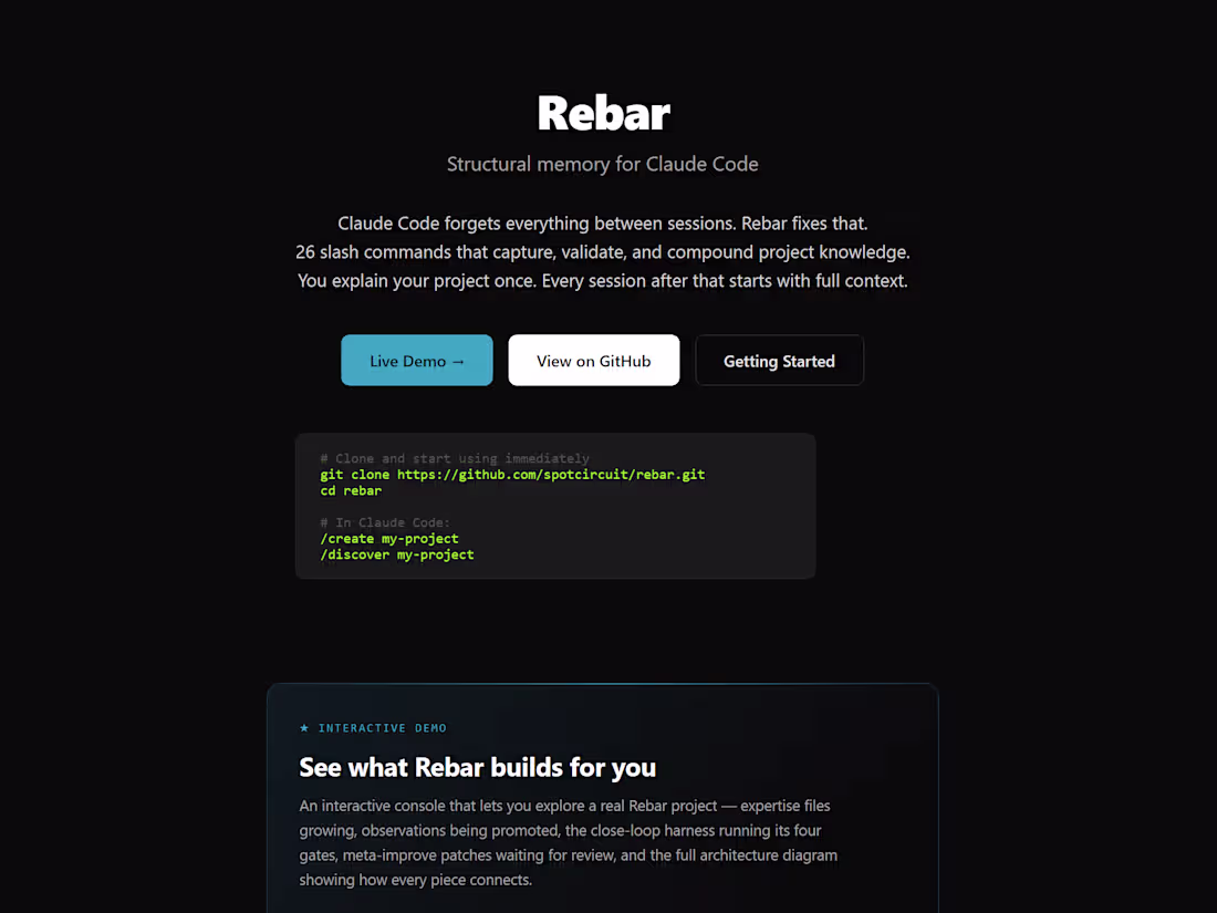 Cover image for Rebar — Structural Memory for Claude Code