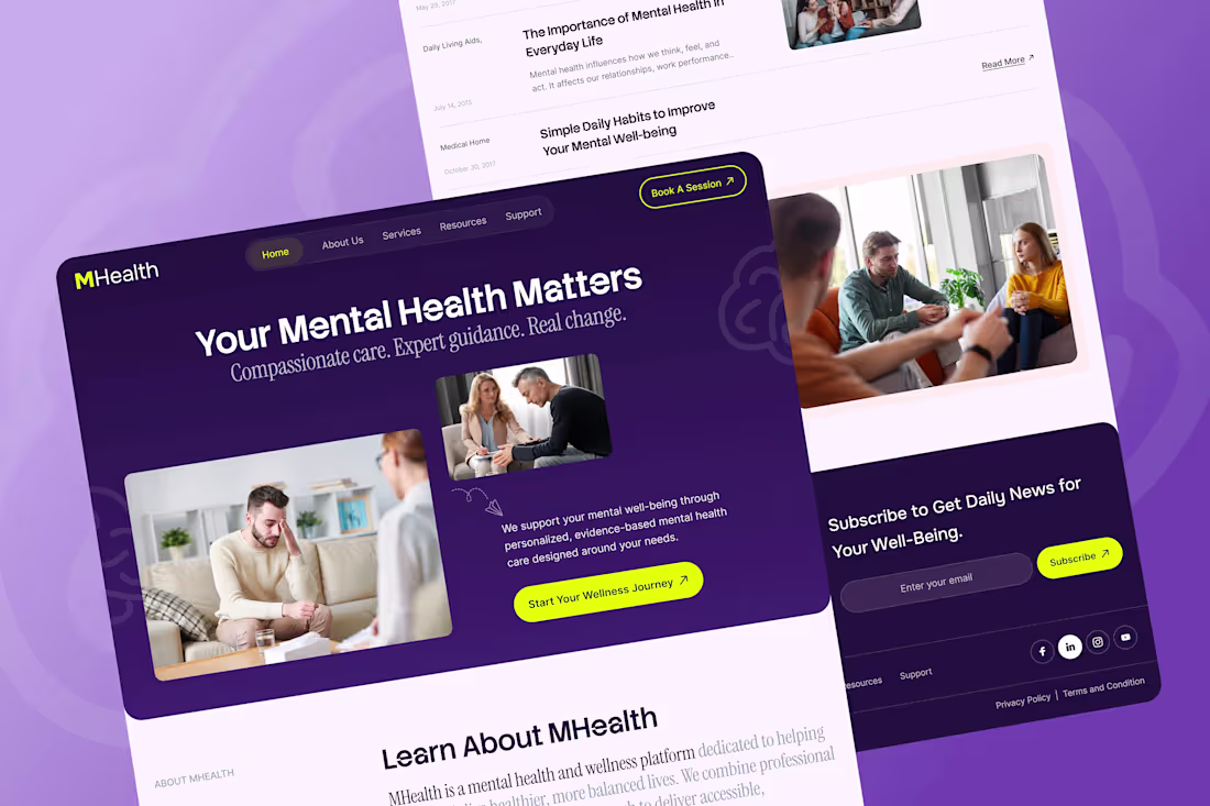Cover image for Mental Health Care Landing Page Design