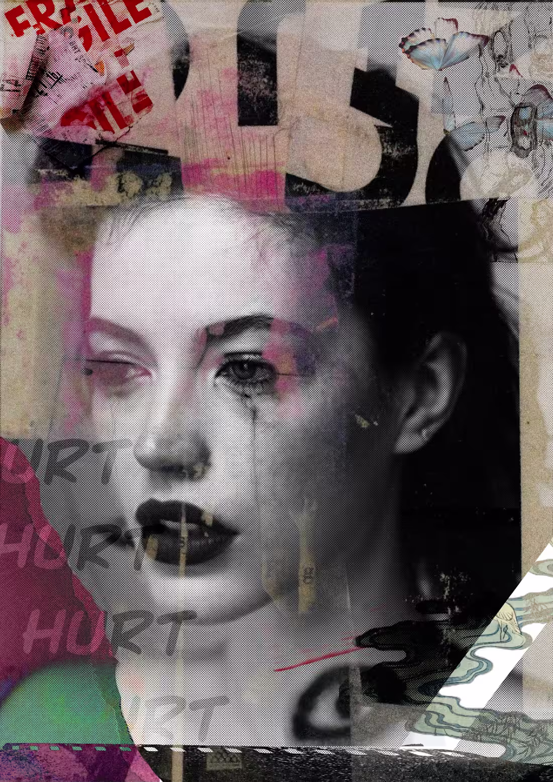 Cover image for Hurt is layered - not erased. This mixed media poster mirror...