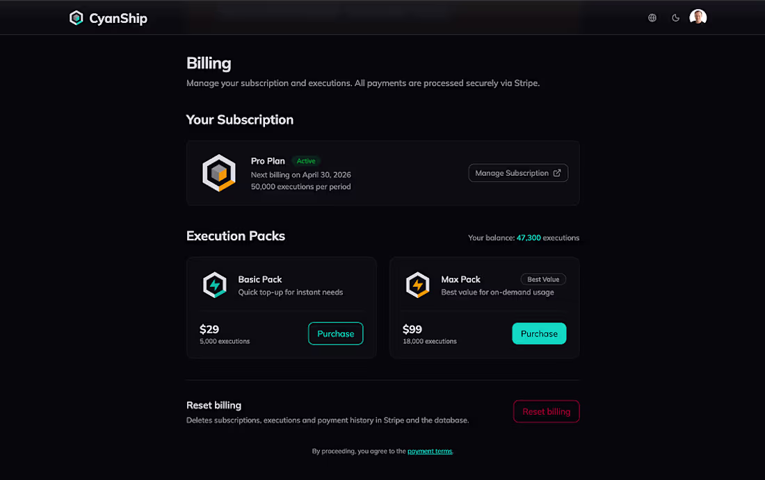 Cover image for Stripe Billing Integration for CyanShip.